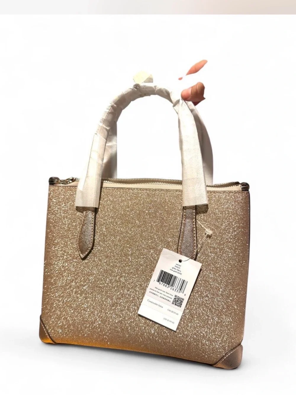NWT Kate Spade Shimmy Glitter  Satchel Crossbody Bag Medium Rose Gold